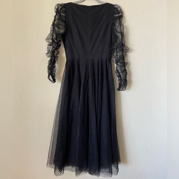 Zimmermann Charm Midi Black Dress Pleated Polka Dot Flocked Tulle Size S/M - Picture 8 of 12